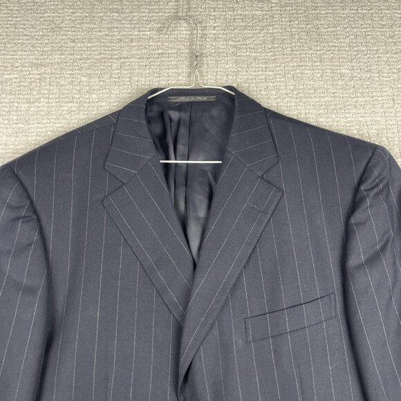 ERMENEGILDO ZEGNA Fine Worsted Super 100 Black Blazer White Chalk stripe Sz 56R - Picture 2 of 16